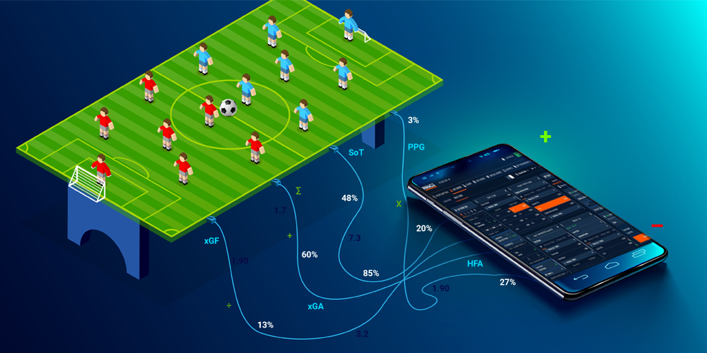 Apostas desportivas online. celular com campo de futebol na tela e